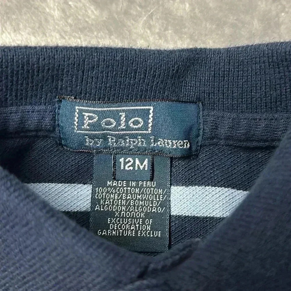 Polo by Ralph Lauren - blue/white striped short sleeve polo shirt. Size 12 month - Picture 2 of 3